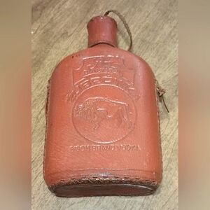 Vtg Genuine Leather Bison Brand Vodka Bottle Zubroka Palmos Bialystok Empty
